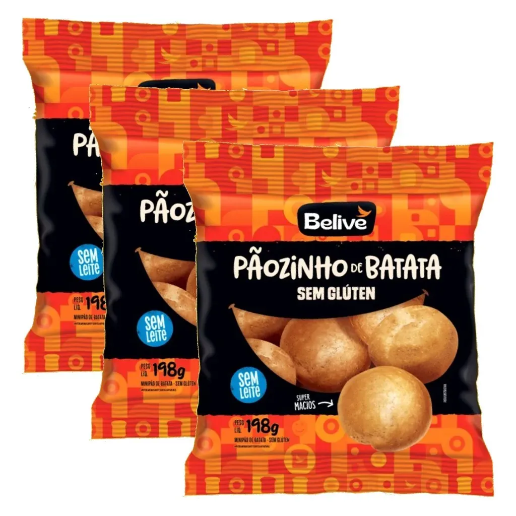 Kit c/ 3und Pãozinho de Batata sem Glúten BELIVE 198g Kit c/ 3und Pãozinho de Batata sem Glúten BELIVE 198g