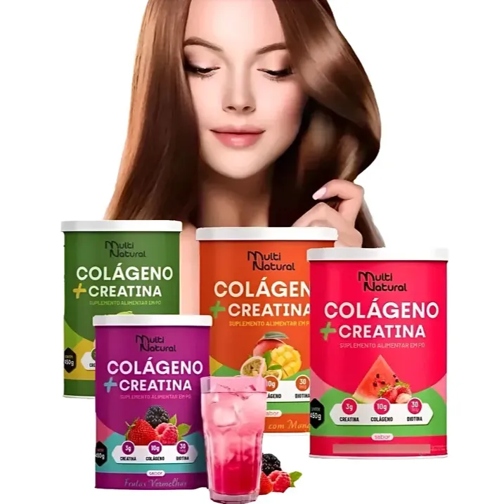 Colágeno Com Ácido Hialurônico BIOTINA Pele Cabelo e Unhas + Creatina 100% Pure 450g - Multi Natural Colágeno Com Ácido Hialurônico BIOTINA Pele Cabelo e Unhas + Creatina 100% Pure 450g - Multi Natural