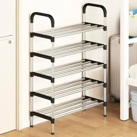Rack Vertical Sapateira 5 Prateleiras 15 Pares Aço Inox Cor Preto-prata Rack Vertical Sapateira 5 Prateleiras 15 Pares Aço Inox Cor Preto-prata