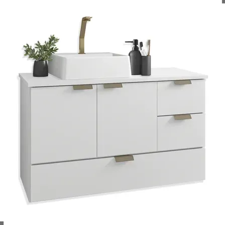 Gabinete Para Banheiro Lavatório Armário Suspenso Com Cuba Branco Branca Um Furo Gabinete Para Banheiro Lavatório Armário Suspenso Com Cuba Branco Branca Um Furo