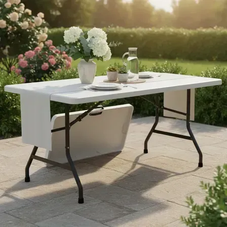 Mesa Dobrável Vira Maleta Com Alça Portátil 1.80m Camping Branco Mesa Dobrável Vira Maleta Com Alça Portátil 1.80m Camping Branco