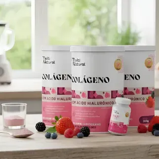 Colágeno Com Ácido Hialurônico Pele Cabelos e Unhas 3Und 900g Sabor Frutas Vermelhas - Multi Natural Colágeno Com Ácido Hialurônico Pele Cabelos e Unhas 3Und 900g Sabor Frutas Vermelhas - Multi Natural