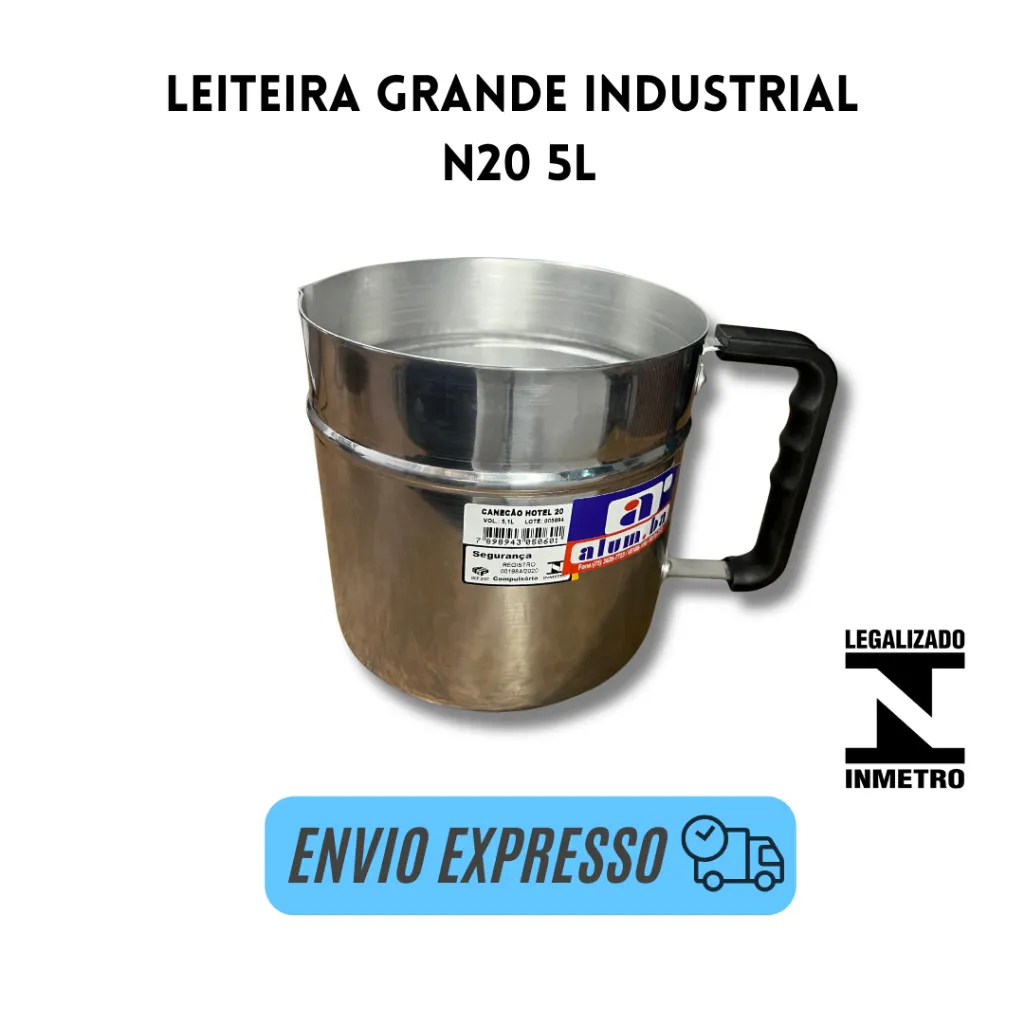 Leiteira grande Industrial 5 Litros Reforçada em Alumínio Grande Capacidade para Uso Profissional Leiteira grande Industrial 5 Litros Reforçada em Alumínio Grande Capacidade para Uso Profissional
