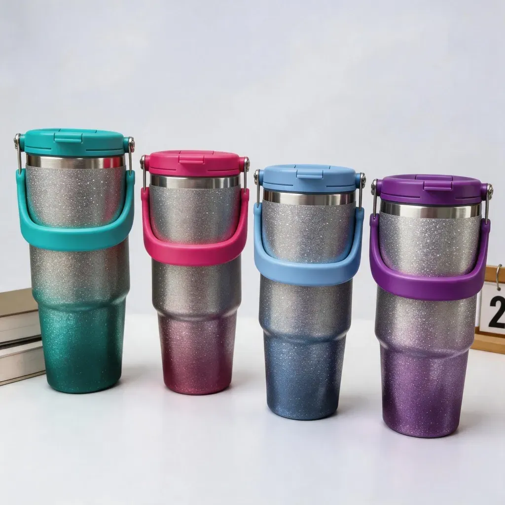 Copo Térmico Aço Inox com canudo parede dupla a vácuo quente e frio 900ml brinlhante diamante Copo Térmico Aço Inox com canudo parede dupla a vácuo quente e frio 900ml brinlhante diamante