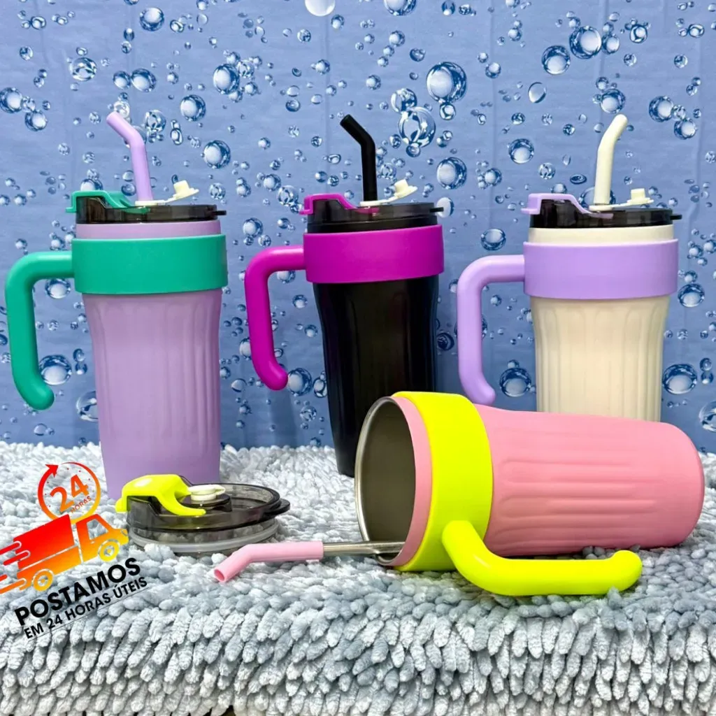 Copo Caneca térmica Inox 304 com tampa e canudo Alumínio 800 ML SUPER QUALIDADE Copo Caneca térmica Inox 304 com tampa e canudo Alumínio 800 ML SUPER QUALIDADE