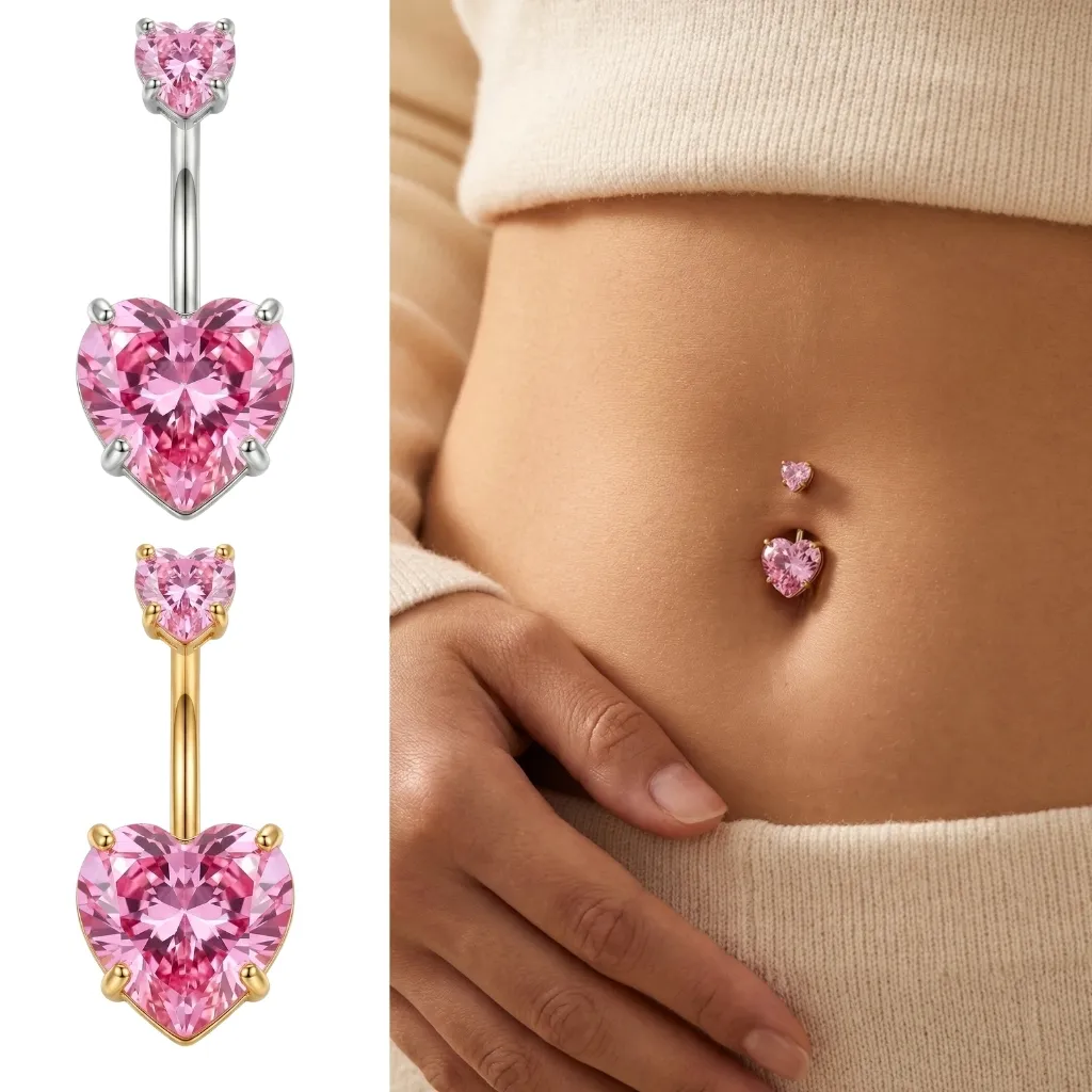 Piercing Umbigo Rosa Ponto de Luz Duplo Zircônia Coração Anti Alérgico Aço Cirúrgico Acessórios Femininos Piercing Umbigo Rosa Ponto de Luz Duplo Zircônia Coração Anti Alérgico Aço Cirúrgico Acessórios Femininos