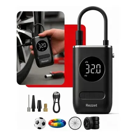 Mini Compressor Digital Rezzet Bomba De Encher Pneus Portátil Para Carro Bicicleta Motocicletas Cor Preto Com Calibrador Mini Compressor Digital Rezzet Bomba De Encher Pneus Portátil Para Carro Bicicleta Motocicletas Cor Preto Com Calibrador