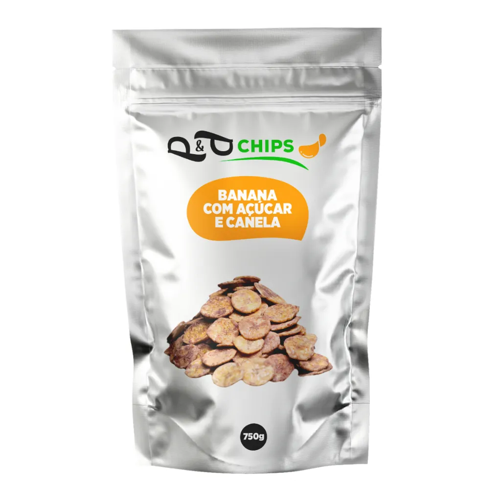 Banana Chips P&P - Açúcar e Canela Natural e Sem Glúten Banana Chips P&P - Açúcar e Canela Natural e Sem Glúten