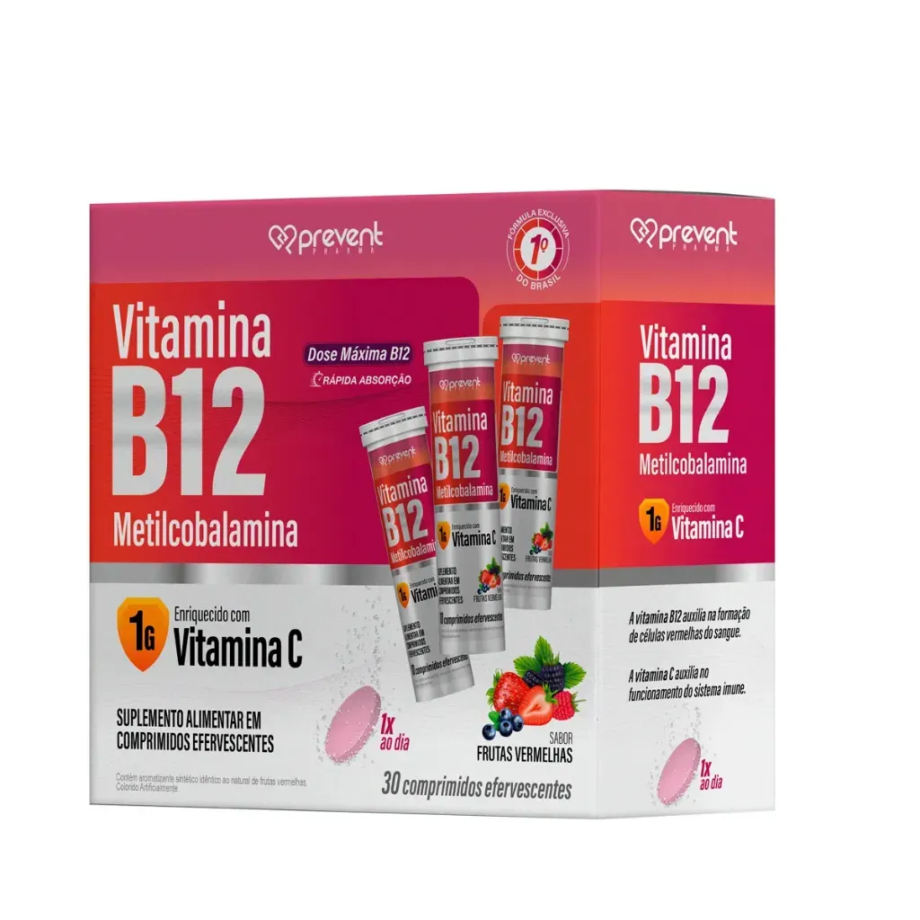 Vitamina B12 + Vitamina C 1g Prevent Frutas Vermelhas 30 Efervescentes Vitamina B12 + Vitamina C 1g Prevent Frutas Vermelhas 30 Efervescentes