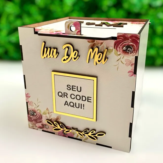 CAIXA PARA CASAMENTO LUA DE MEL FLORIDA PERSONALIZADA COM QRCODE E INICIAS CAIXA PARA CASAMENTO LUA DE MEL FLORIDA PERSONALIZADA COM QRCODE E INICIAS