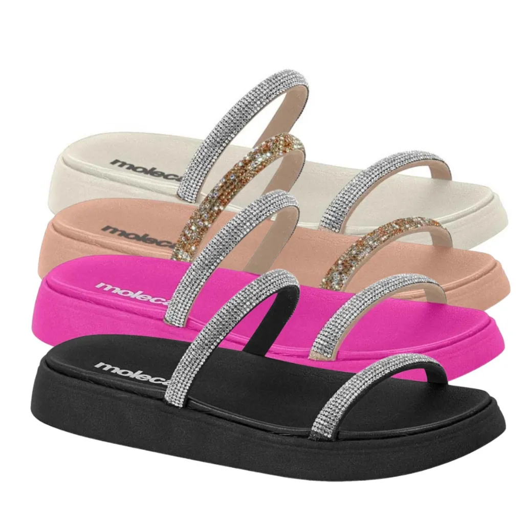 Sandalia Papete Moleca Feminina Tiras Strass Flatform Macia Original Sandalia Papete Moleca Feminina Tiras Strass Flatform Macia Original