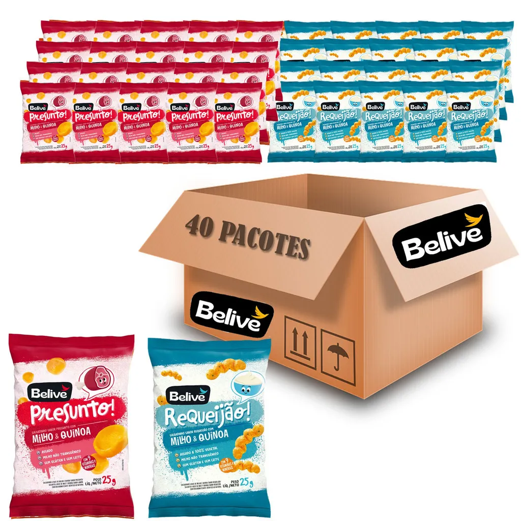 Kit Snacks BELIVE Requeijão (20x) Presunto (20x) 25g Kit Snacks BELIVE Requeijão (20x) Presunto (20x) 25g