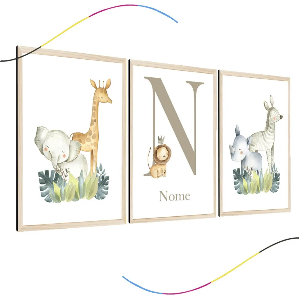 quadro decorativo infantil safari personalizado bichinhos 3 peças, safari, leão, leaozinho, infantil quadro decorativo infantil safari personalizado bichinhos 3 peças, safari, leão, leaozinho, infantil