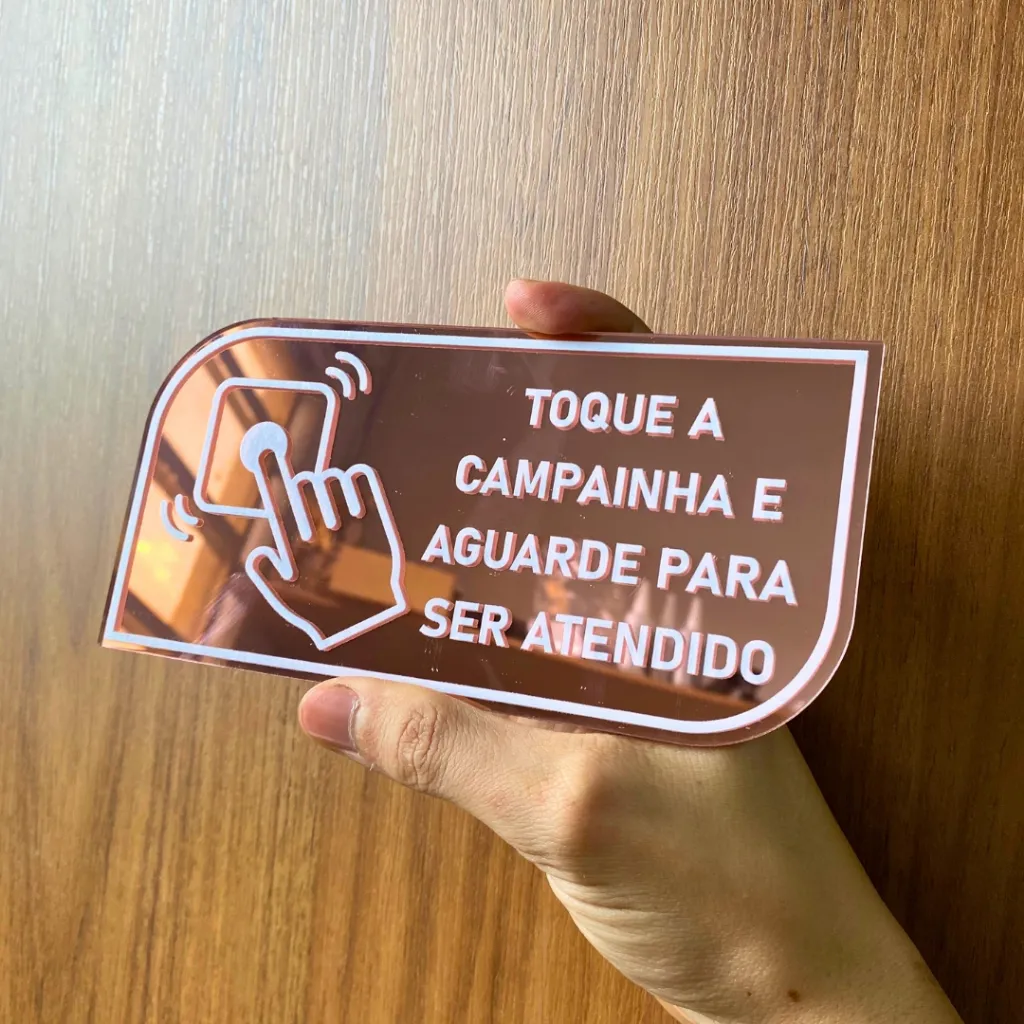 PLACA TOQUE A CAMPAINHA COM DUPLA FACE EM ACRILICO ESPELHADO PLACA TOQUE A CAMPAINHA COM DUPLA FACE EM ACRILICO ESPELHADO
