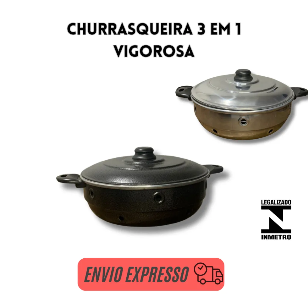 Churrasqueira de Fogão Alumínio com Grelha, Forma Pizza e Bolo Craqueada ou Polida Churrasqueira de Fogão Alumínio com Grelha, Forma Pizza e Bolo Craqueada ou Polida