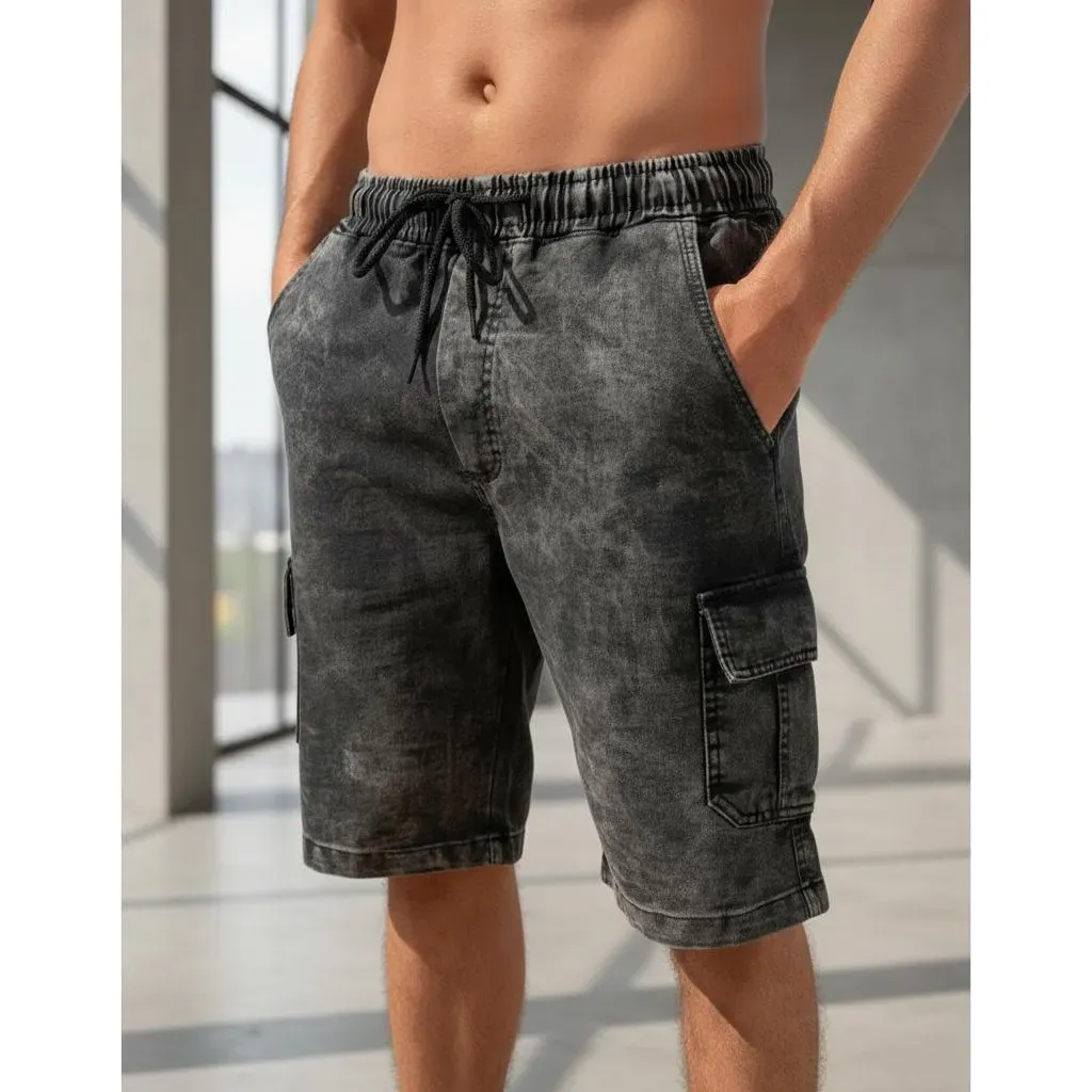Bermuda Jeans Cargo Masculino Shorts Cargo Marmorizado Cinza Bermuda Jeans Cargo Masculino Shorts Cargo Marmorizado Cinza