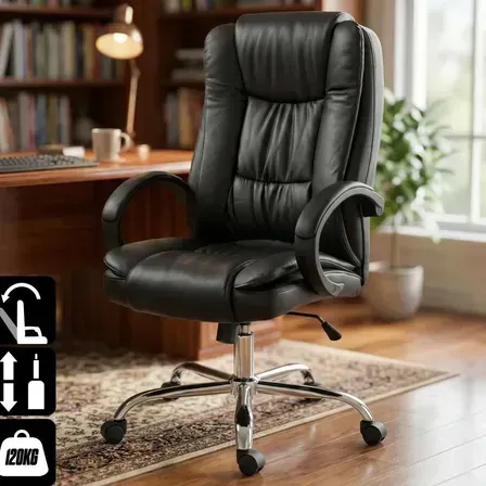 Cadeira Escritorio Diretor Ergonômica Reclinável Giratória Cor Preto Material do estofamento Couro sintético Cadeira Escritorio Diretor Ergonômica Reclinável Giratória Cor Preto Material do estofamento Couro sintético
