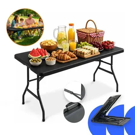 Mesa Dobrável 1,80m Vira Maleta Com Alça Portátil Para Camping Pesca Área Externa Preta Mesa Dobrável 1,80m Vira Maleta Com Alça Portátil Para Camping Pesca Área Externa Preta