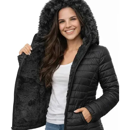 Jaqueta Blusa Feminina Puffer Forrada Bobojaco Inverno Capuz Preto M (38/40) Liso Jaqueta Blusa Feminina Puffer Forrada Bobojaco Inverno Capuz Preto M (38/40) Liso