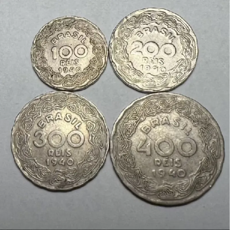 lote 4 moedas série Getúlio Vargas 100 200 300 e 400 reis ano aleatorio lote 4 moedas série Getúlio Vargas 100 200 300 e 400 reis ano aleatorio
