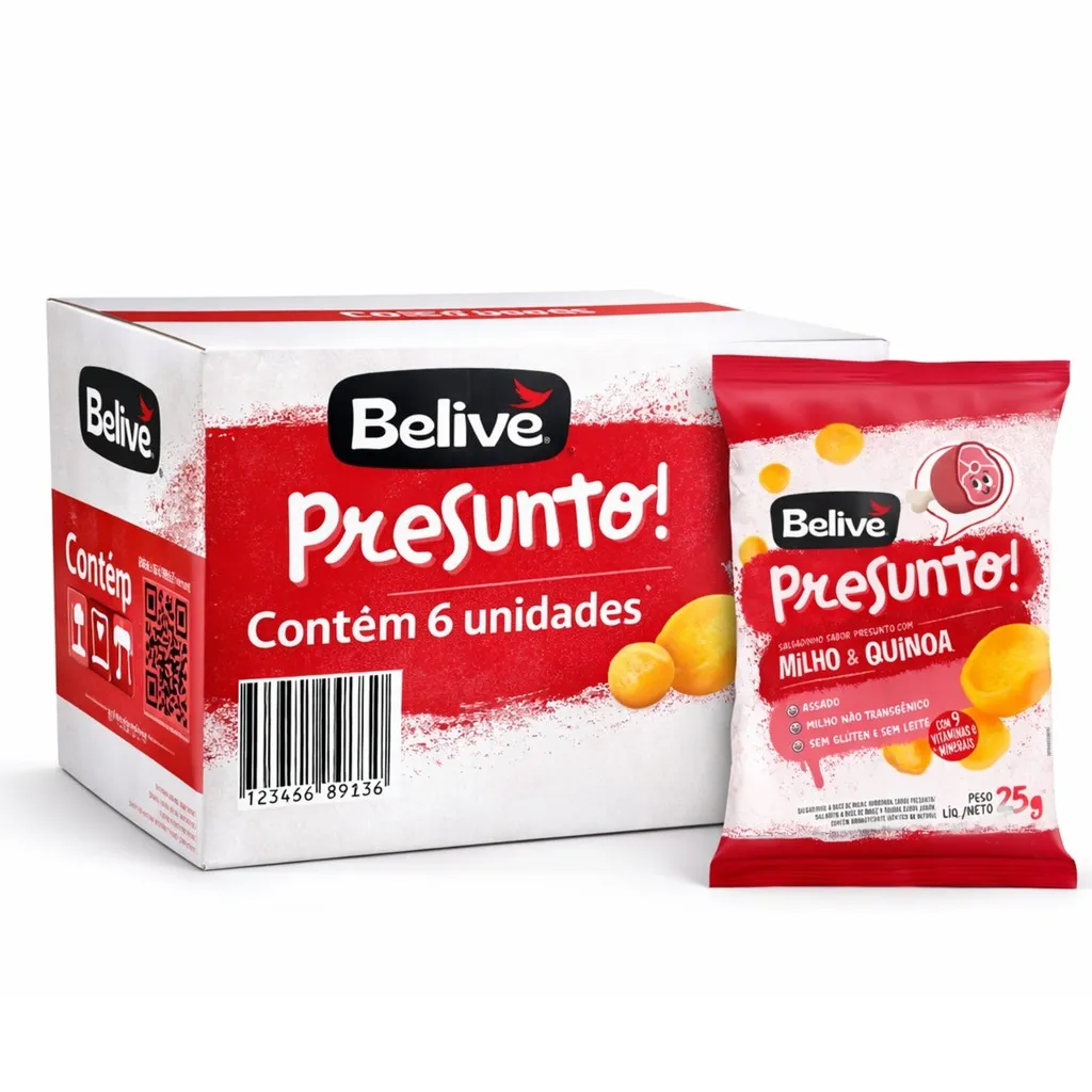 Kit 6 Salgadinho BELIVE S/ Gluten Sabor Presunto 25g Kit 6 Salgadinho BELIVE S/ Gluten Sabor Presunto 25g