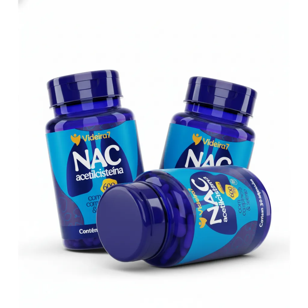 NAC 600mg N-Acetil L-Cisteína com Complexo B Vitamina B1, B2, B3, B5, B6, B9 e B12 Biotina Selênio NAC 600mg N-Acetil L-Cisteína com Complexo B Vitamina B1, B2, B3, B5, B6, B9 e B12 Biotina Selênio