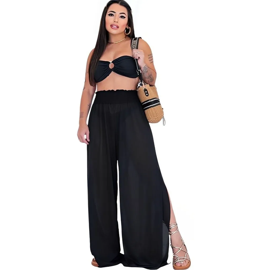 Saída de Praia calça Pantalona Tule cruzeiro resort luxo qualidade Saída de Praia calça Pantalona Tule cruzeiro resort luxo qualidade