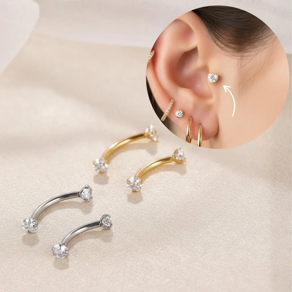 Piercing Ponto de Luz Coração Curvo Aço Cirúrgico Anti Alérgico Sobrancelha, Rook, Daith, Tragus, Cartilagem Piercing Ponto de Luz Coração Curvo Aço Cirúrgico Anti Alérgico Sobrancelha, Rook, Daith, Tragus, Cartilagem