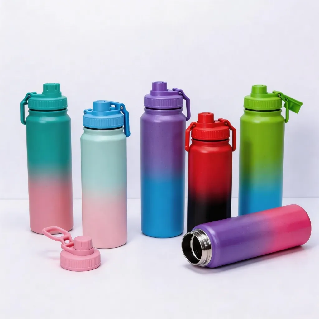 Garrafa Térmica Degradê Colorida em Aço Inox com Tampa e Alça Portátil 1000ml Garrafa Térmica Degradê Colorida em Aço Inox com Tampa e Alça Portátil 1000ml