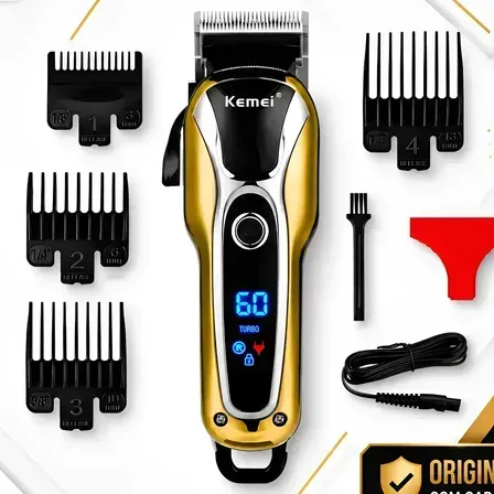 Maquina Cortar Cabelo Profissional Turbo Sem Fio Kemei-1990 Dourado-escuro 110v/220v Maquina Cortar Cabelo Profissional Turbo Sem Fio Kemei-1990 Dourado-escuro 110v/220v