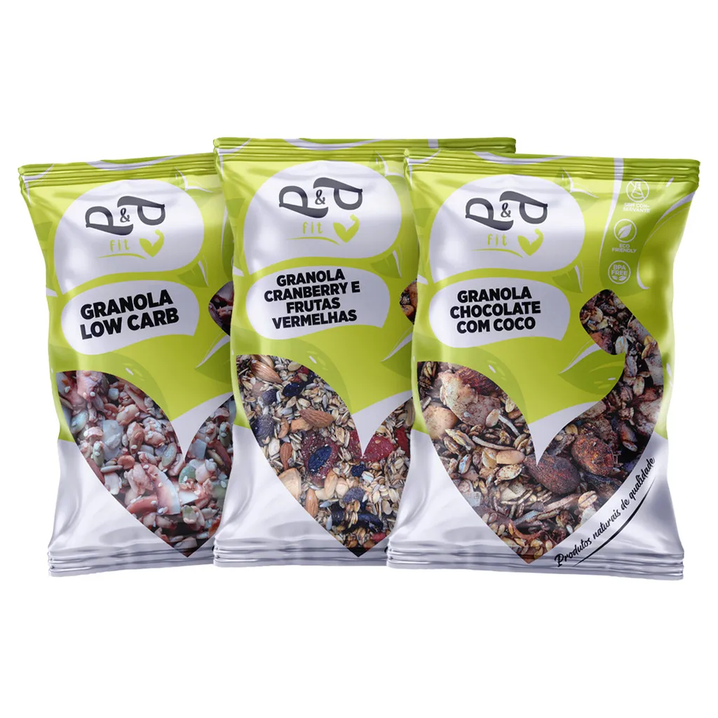 Kit Granola Low Carb + Granola Chocolate com coco + Granola Cramberry e Frutas vermelhas Kit Granola Low Carb + Granola Chocolate com coco + Granola Cramberry e Frutas vermelhas