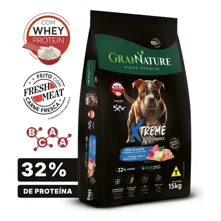 Ração Whey Protein Grannature Xtreme Alta Performance 32% Proteína para Cães Filhote raças Médio E Grande Porte Alimento Seco Sabor Frango Super Premium Com Bcaa Sem Corantes Saúde Articular 15kg Ração Whey Protein Grannature Xtreme Alta Performance 32% Proteína para Cães Filhote raças Médio E Grande Porte Alimento Seco Sabor Frango Super Premium Com Bcaa Sem Corantes Saúde Articular 15kg