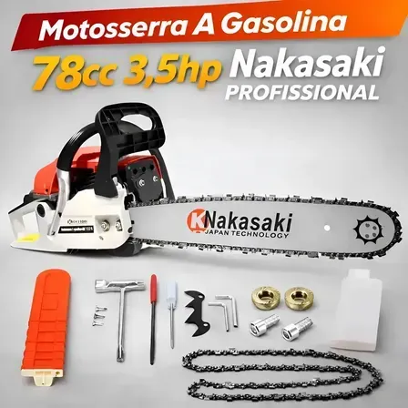 Motosserra A Gasolina 78cc 3.5hp Sabre 20 Polegada K NAKASAKI Profissional Motosserra A Gasolina 78cc 3.5hp Sabre 20 Polegada K NAKASAKI Profissional