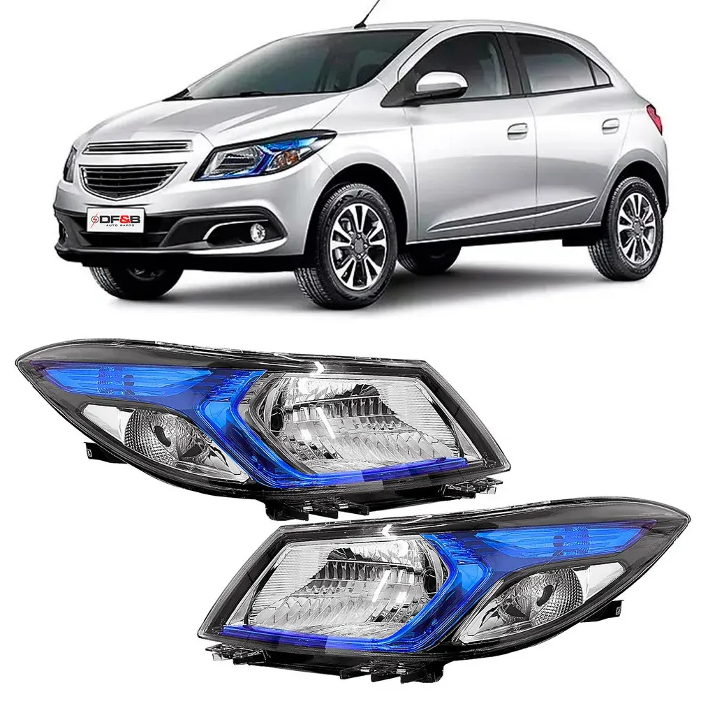 Par Farol Onix Prisma 2013 A 2019 Máscara Negra Moldura Azul Par Farol Onix Prisma 2013 A 2019 Máscara Negra Moldura Azul
