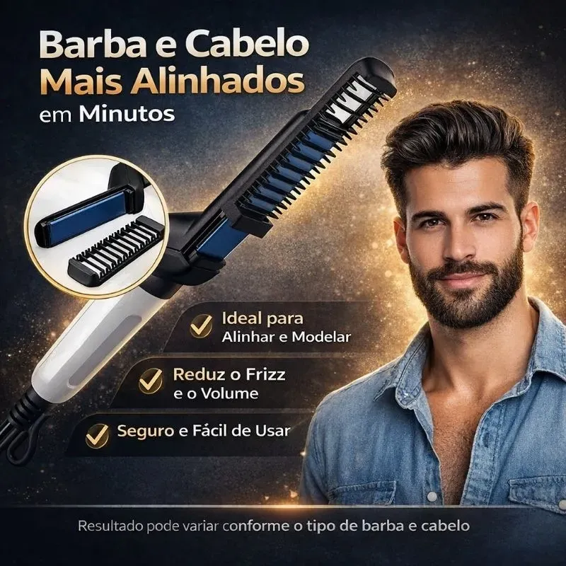 Chapinha para cabelo e barba masculino Pente Eletrico Escova Alisadora Chapinha para cabelo e barba masculino Pente Eletrico Escova Alisadora
