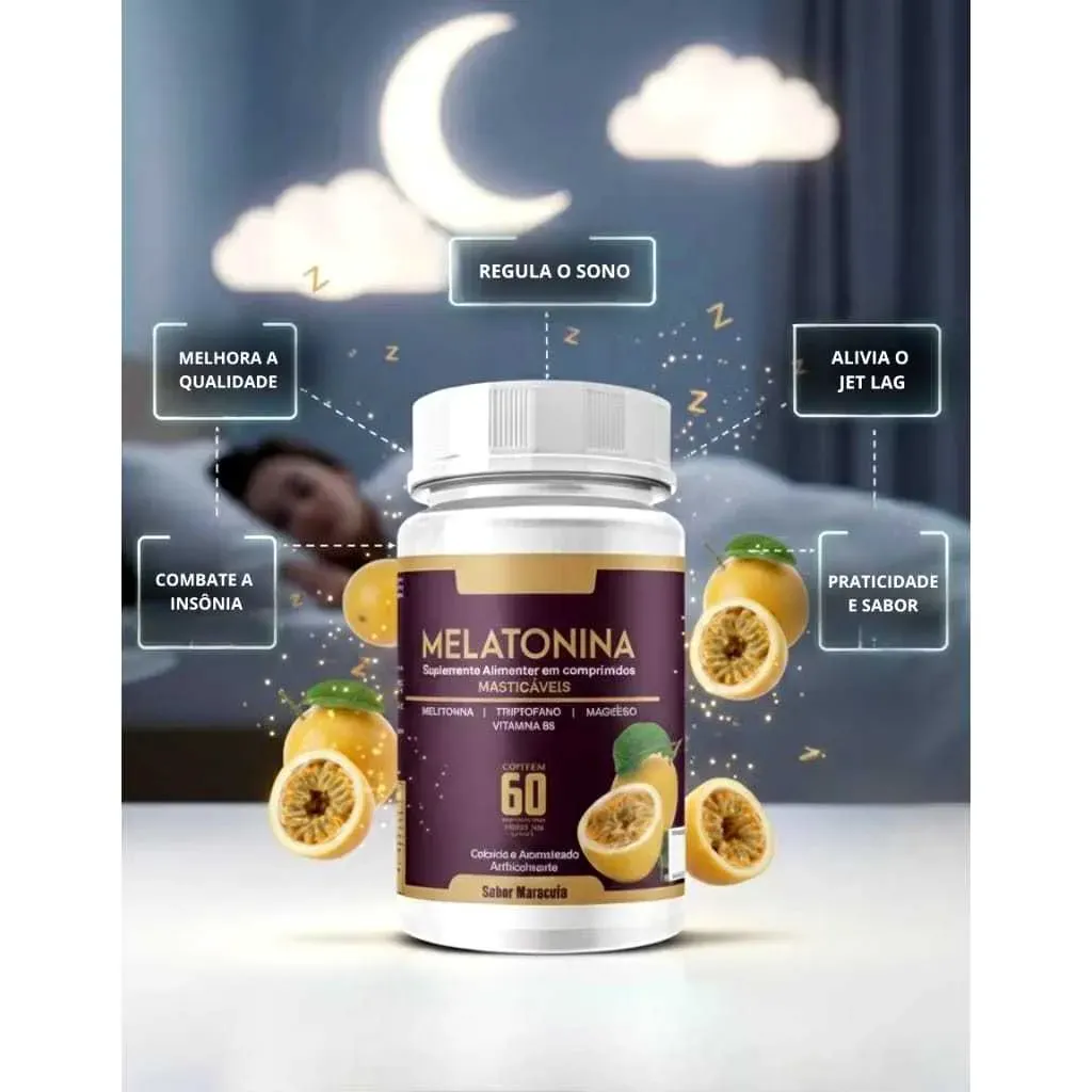 Melatonina com Triptofano 1000mg 60 Comprimidos Maracujá | Suplemento para Sono e Relaxamento Melatonina com Triptofano 1000mg 60 Comprimidos Maracujá | Suplemento para Sono e Relaxamento