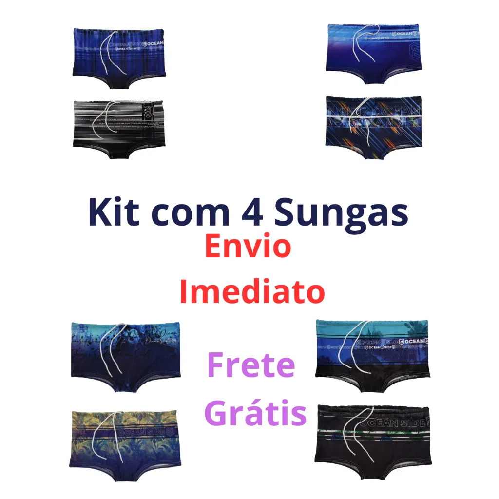 Kit 4 Sungas Estampadas Variadas Moda Praia e Piscina Kit 4 Sungas Estampadas Variadas Moda Praia e Piscina