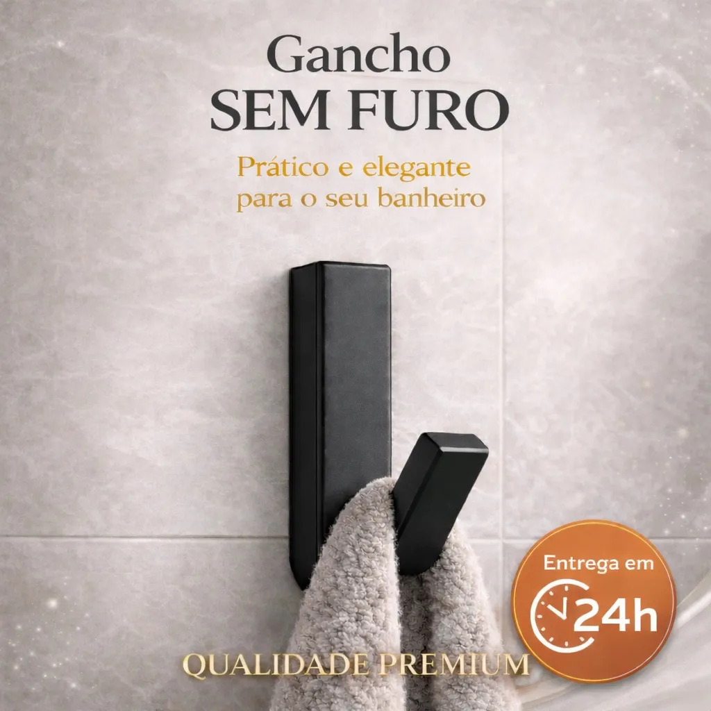 Kit 2/3/5 Ganchos De Parede Preto Fosco Adesivo 3M Sem Furo Suporte Toalha Multiuso Premium Kit 2/3/5 Ganchos De Parede Preto Fosco Adesivo 3M Sem Furo Suporte Toalha Multiuso Premium