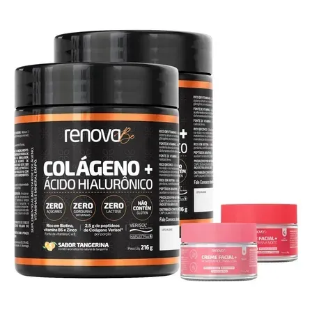 Kit 2x Colágeno + Ácido Hialurônico Renova Be Verisol Hidrolisado Zero Lactose Vitaminas E C B6 Proteína Biotina Zinco Kit 2x Colágeno + Ácido Hialurônico Renova Be Verisol Hidrolisado Zero Lactose Vitaminas E C B6 Proteína Biotina Zinco