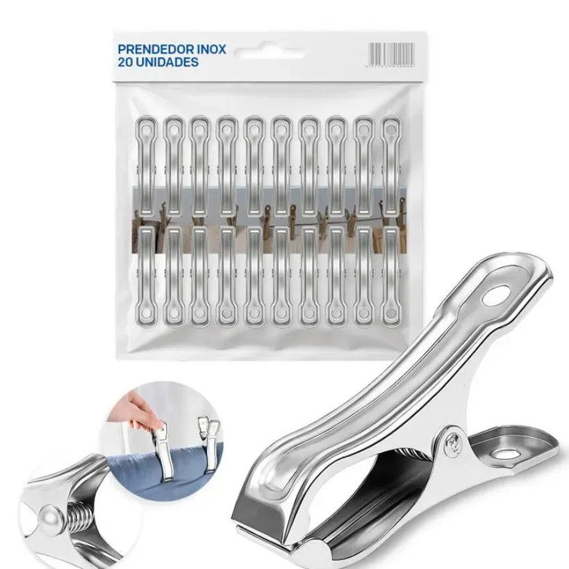 Clips Pregador Inox Kit 20 Varal Lavagem Pinça Para Pendurar Roupa,Prendedor Roupa Forte Segurar Clips Pregador Inox Kit 20 Varal Lavagem Pinça Para Pendurar Roupa,Prendedor Roupa Forte Segurar
