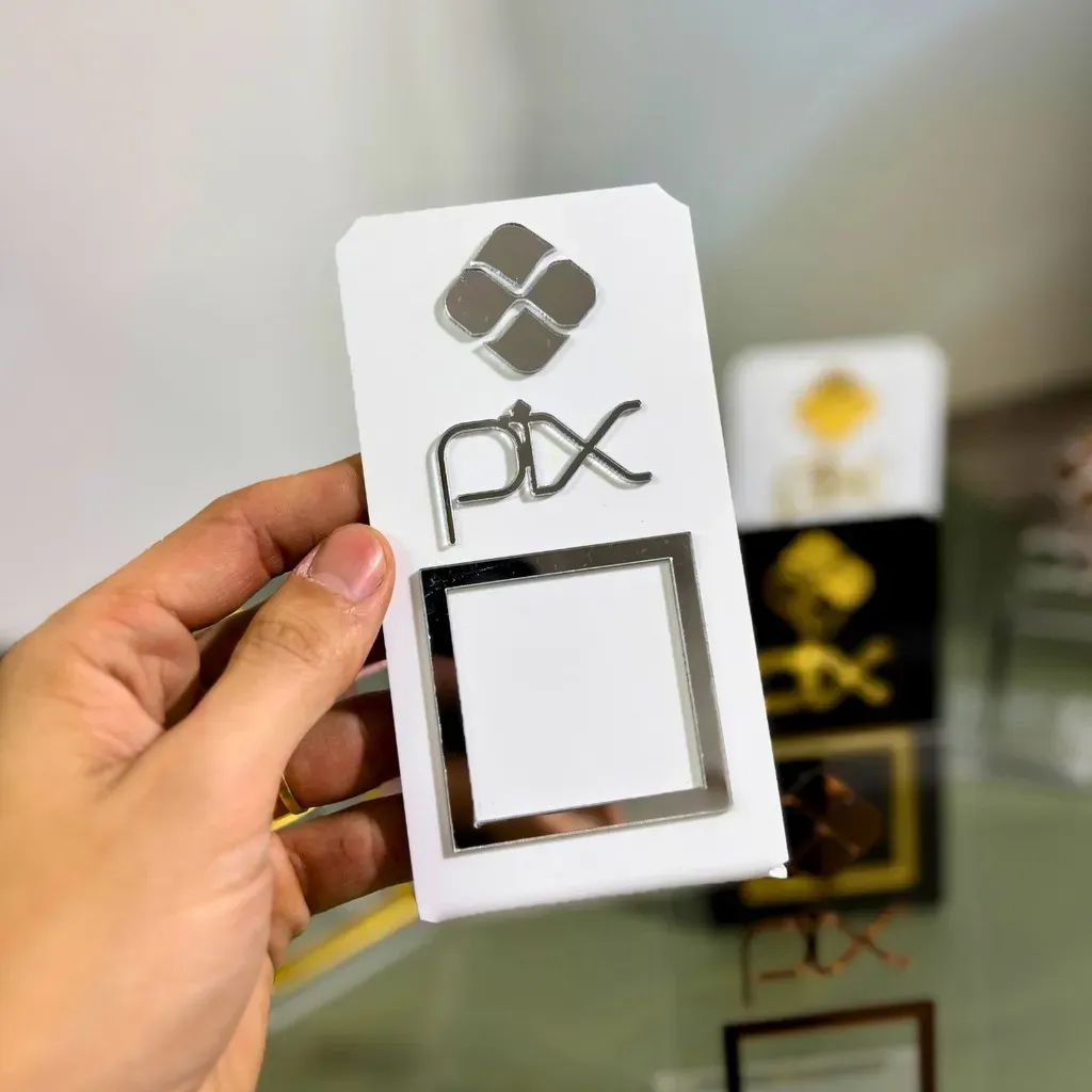 Placa PIX para Balcão Caixa Acrílico com Detalhe Espelhado e Qrcode Placa PIX para Balcão Caixa Acrílico com Detalhe Espelhado e Qrcode