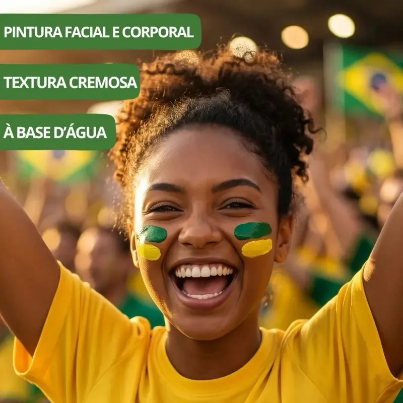 Torre De Tinta Cremosa Do Brasil | Duo De Tintas | Verde E Amarela | Pintura Facial E Corporal, À Base De Água | Copa Torre De Tinta Cremosa Do Brasil | Duo De Tintas | Verde E Amarela | Pintura Facial E Corporal, À Base De Água | Copa