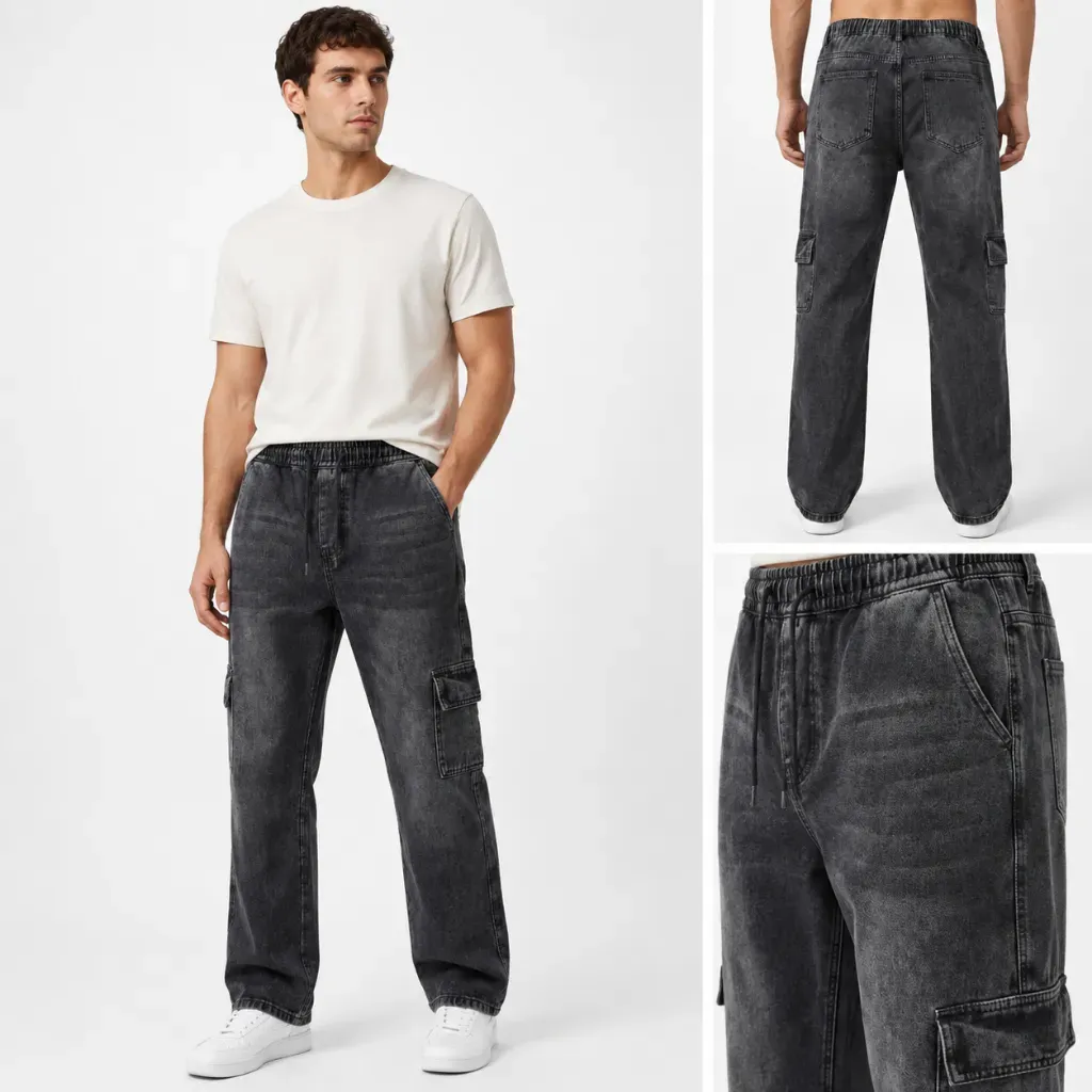 Calça Cargo Jeans Masculina Grafite Estonada Larga 6 Bolsos Streetwear Skate Homem Moda Calça Cargo Jeans Masculina Grafite Estonada Larga 6 Bolsos Streetwear Skate Homem Moda