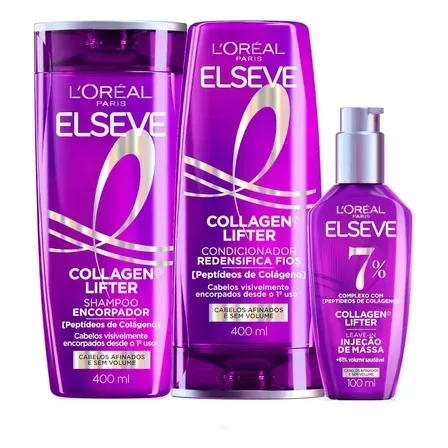 L'Oréal Paris Elseve Collagen Lifter Kit Shampoo, Condicionador e Sérum Leave-in com Peptídeos e Proteção Térmica para Cabelos Finos, Volume em 3D, 400ml + 400ml + 100ml L'Oréal Paris Elseve Collagen Lifter Kit Shampoo, Condicionador e Sérum Leave-in com Peptídeos e Proteção Térmica para Cabelos Finos, Volume em 3D, 400ml + 400ml + 100ml