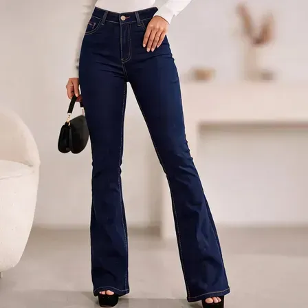 Calça Jeans Flare Feminina Cintura Alta Com Elastano Calça Jeans Flare Feminina Cintura Alta Com Elastano