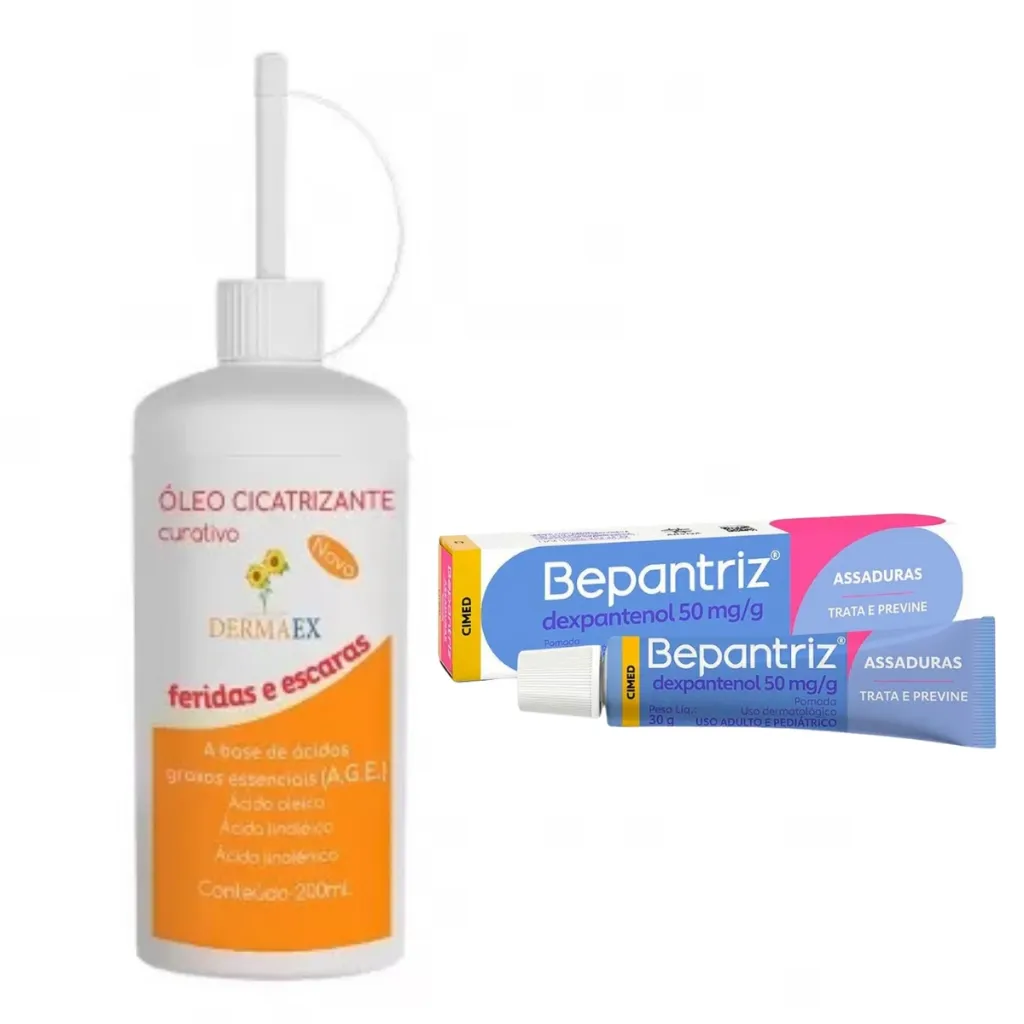 Óleo Dermaex 200ml + Bepantriz Pomada 30g – Cuidados Dermatológicos, Hidratação e Cicatrização Óleo Dermaex 200ml + Bepantriz Pomada 30g – Cuidados Dermatológicos, Hidratação e Cicatrização