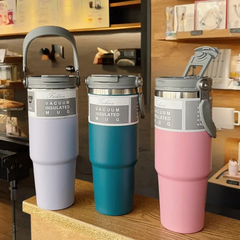 Copo Térmico Aço Inox com canudo. parede dupla a vácuo quente e frio 900ml maravilha Copo Térmico Aço Inox com canudo. parede dupla a vácuo quente e frio 900ml maravilha
