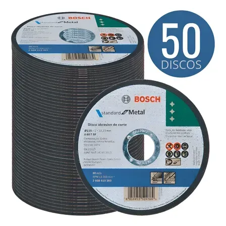 Kit Discos De Corte Bosch 4.1/2 Para Aço Inox E Metal Kit Com 50 Kit Discos De Corte Bosch 4.1/2 Para Aço Inox E Metal Kit Com 50