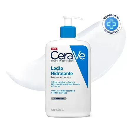 Loção Hidratante Corporal Sem Perfume, com Ceramidas Essenciais e Ácido Hialurônico, Textura Fluida CeraVe 473ml Loção Hidratante Corporal Sem Perfume, com Ceramidas Essenciais e Ácido Hialurônico, Textura Fluida CeraVe 473ml