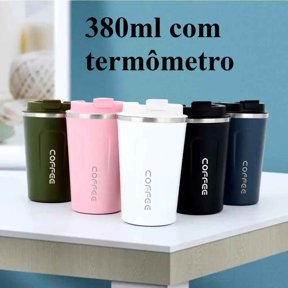 Copo Térmico Inox Café Chá Anti-vazamento Vacuum 380ml com termômetro super qualidade Copo Térmico Inox Café Chá Anti-vazamento Vacuum 380ml com termômetro super qualidade